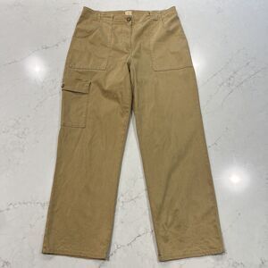 Joie Wide Leg High Waist Pants Sz 14 Cargo‎ Pocket Tan Tencel Cotton Stretch